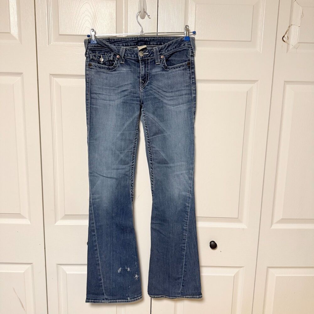 True Religion Womens Section Flare Jeans Size 32 Made in USA Blue Wash